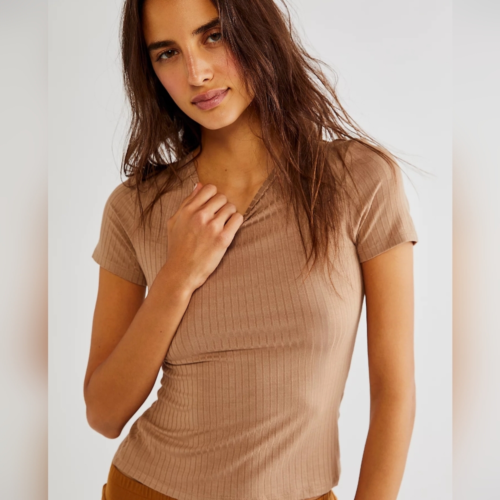 Free People Baby Ribbed Camel Tee